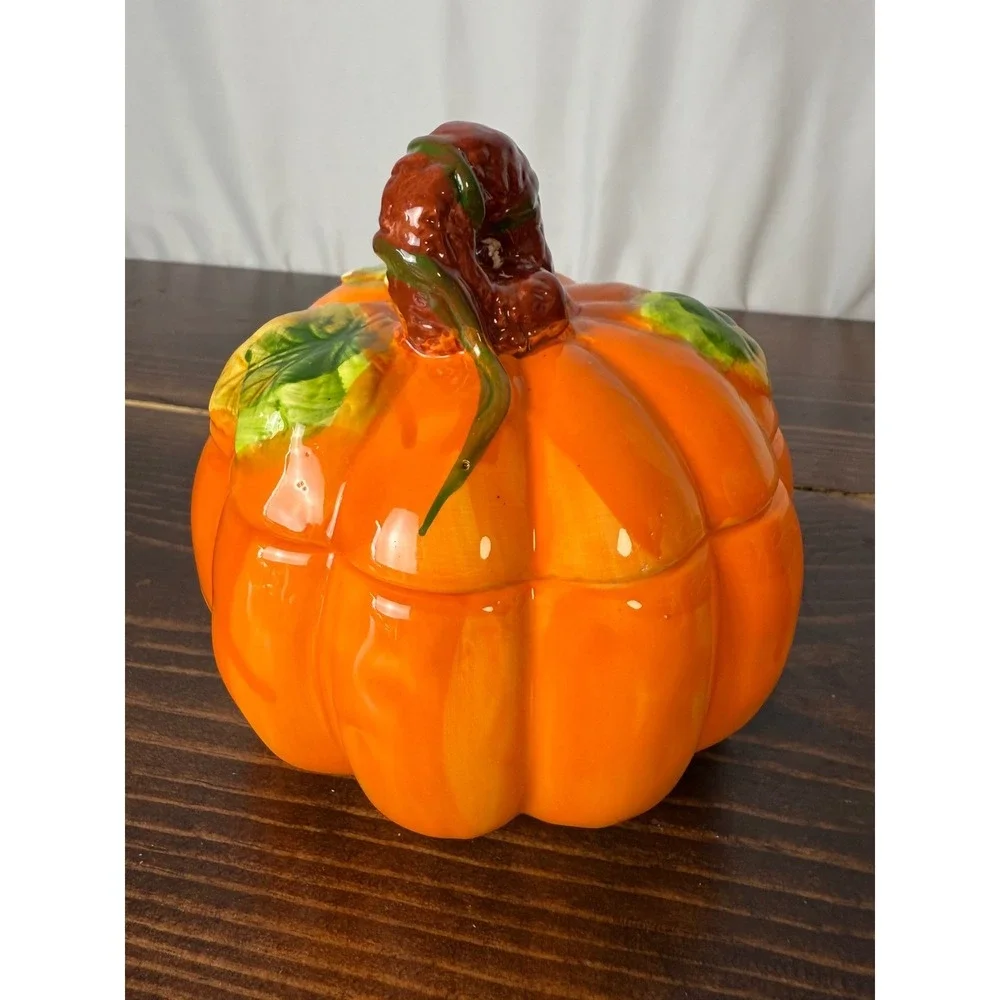 Ceramic Pumpkin‎ Candy Dish with Lid Halloween Decor Jack O Lantern Decoration